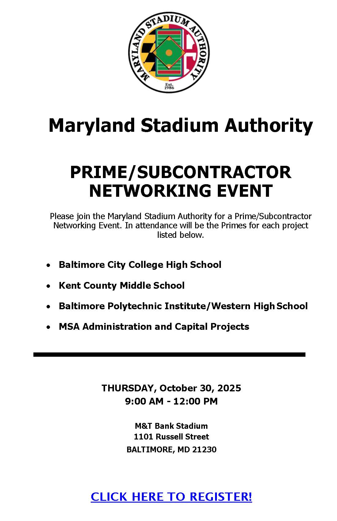 Maryland Stadium Authority Prime/Sub Networking Event