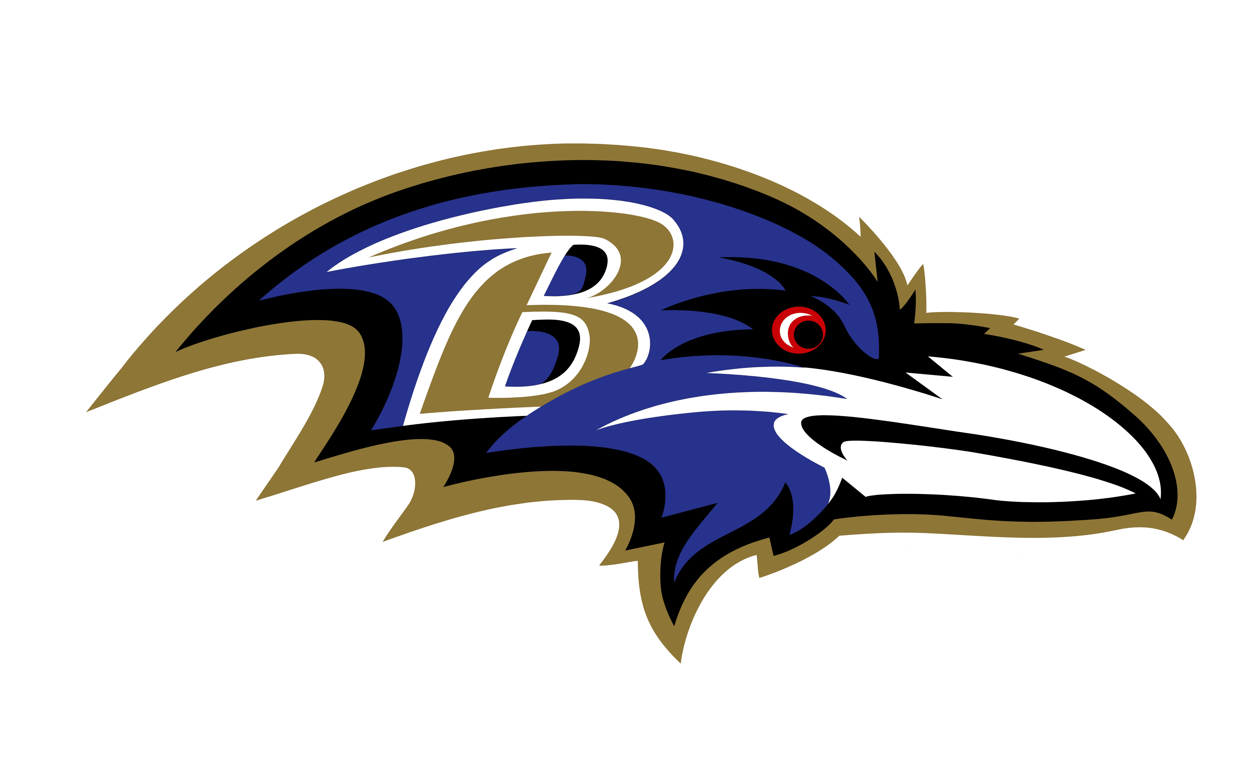 Baltimore Ravens logo featuring a stylized raven's head with a "B" on it.