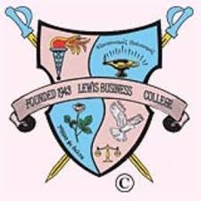  Image: Coat of arms with four quadrants, mottos and images. Banner reads "Founded 1928 Lewis Business College."