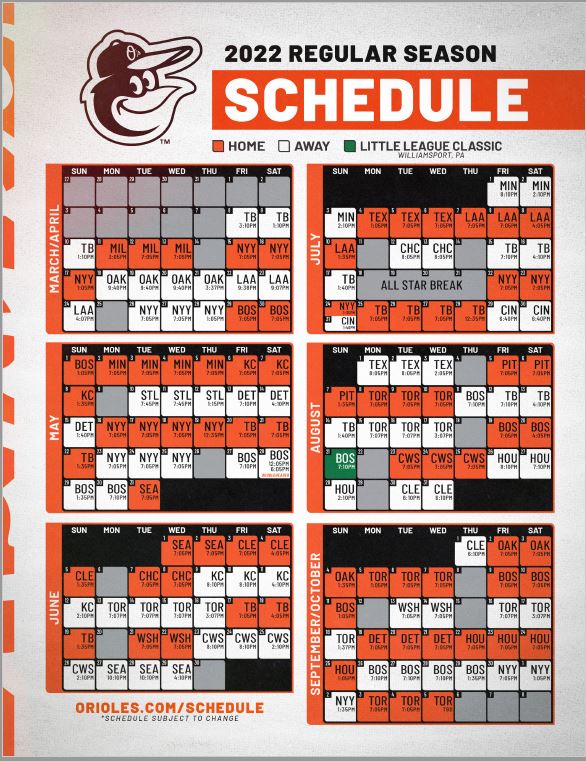 Baltimore Orioles 2022 Schedule