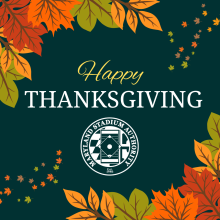 Graphic with autumnal leaves that reads Happy Thanksgiving with Maryland Stadium Authority logo 