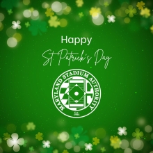 Green graphic with clovers that reads happy St Patrick's day in white letters with MSA logo