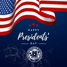 Graphic with USA flag and white lettering that reads Happy Presidents Day with MSA logo