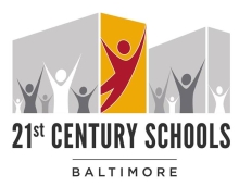21st Century School Buildings Logo with graphic of people with raised arms in rectangles that suggest buildings