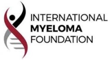 Logo for the International Myeloma Foundation, featuring a red line intertwined with a black line to form a helix. A Black circle sits above the intersection of lines with horizontal lines connecting the helix underneath their intersection. The logo represents a strategic blend of two primary elements: humanity and science.