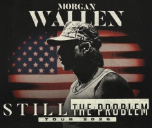 Promotional poster for Morgan Wallen's "I'm the Problem Tour 2026" featuring a silhouette portrait in front of an American flag