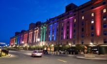 Baltimore & Ohio Warehouse lit up rainbow colors