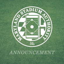 Logo of the Maryland Stadium Authority on turf background with "Announcement" text at bottom